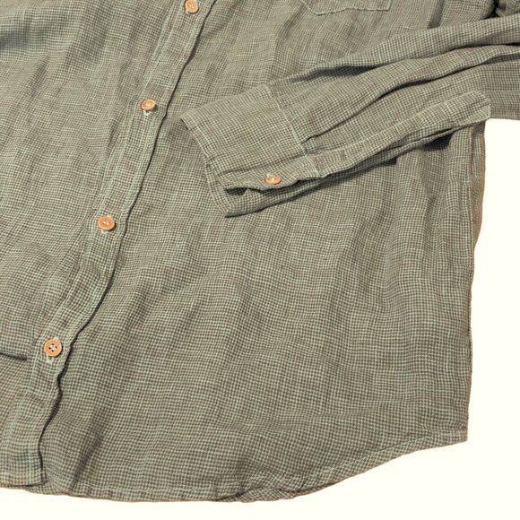CP Shades 100% Linen Shirt Womens Large Blue Houndstooth Button Up Made in USA - Picture 5 of 8